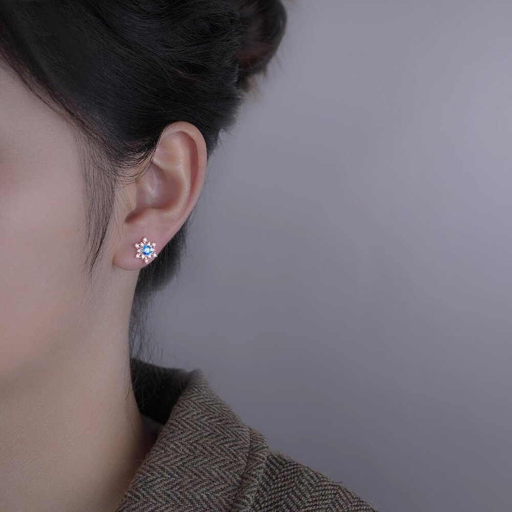 Solid 925 Sterling Silver Sparkling Blue Crystal … - image 2